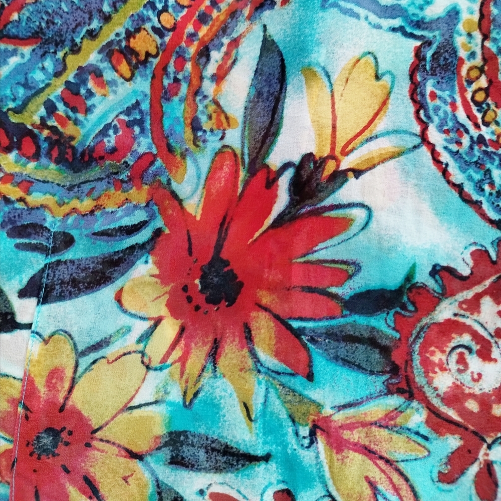 Chico’s Silk Floral Button Down Blouse S Colorful Short Sleeve Pockets - Picture 9 of 9